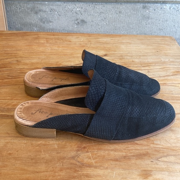 Free People At Ease Mule Loafers in Black Faux Snakeskin - Picture 2 of 7
